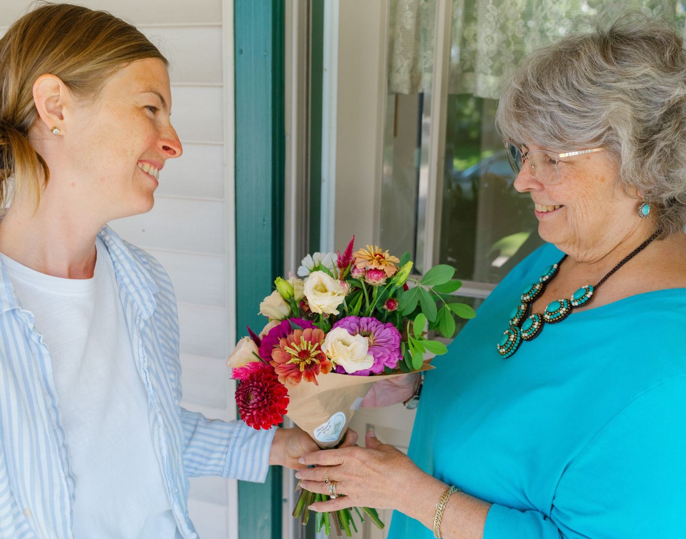 A floral subscription bouquet delivered to the door